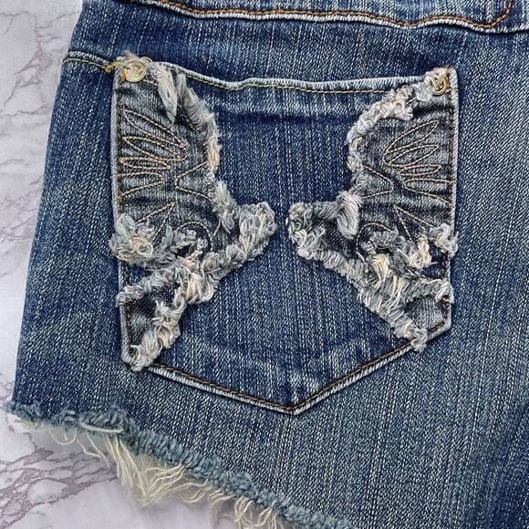 American Rag Blue Embroidered Wing Design Custom Cutoff Jean Shorts 5 - Picture 3 of 5